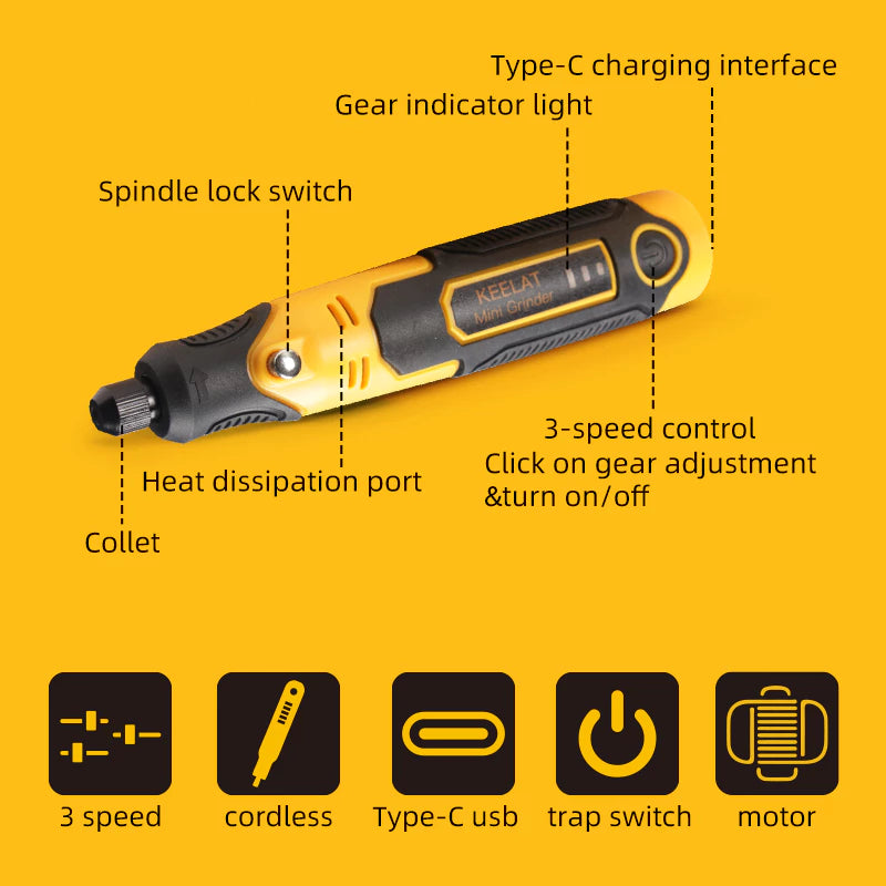 KEELAT Carving Tools Set Electric Cordless Mini Grinder Drill Set for Wood Polishing Precise Carving